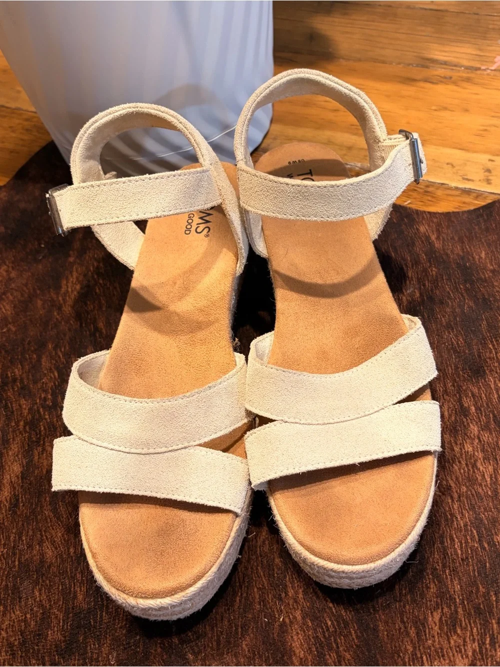 Toms Cream Espadrille Platform Sandals with Ankle Buckle